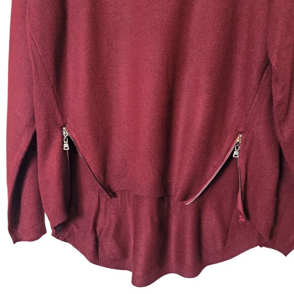 Mine ~ Burgundy Zip Accent Oversized Knit Sweater With Curved Hem & Side Details - Picture 6 of 12